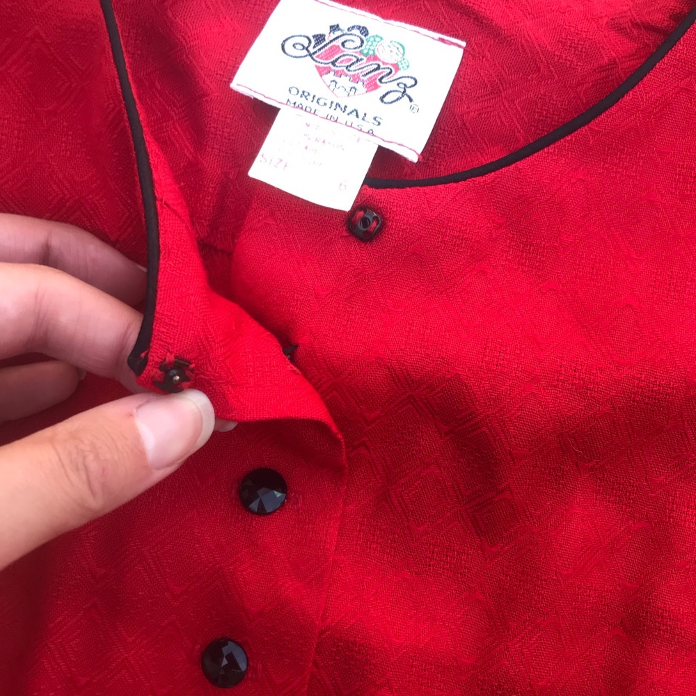 Vtg Lanz Red Long Sleeve Dress - Picture 4 of 8